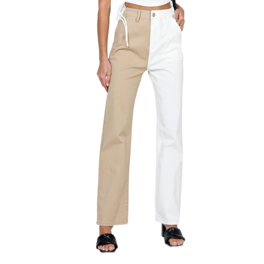 NWT Princess Polly Kingston Mom Jeans in Beige and White Sz 0